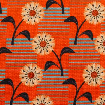 Preview: Baumwollcanvas Rocha Blumen, Streifen türkis/orange by Swafing